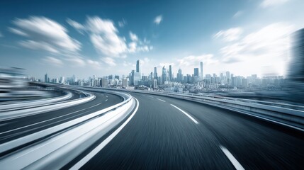Obraz premium Highway Leading to Modern Cityscape: Transportation Infrastructure and Urban Development Concept