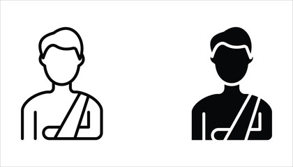 Injured man in bandage icon set. Simple outline style. Broken arm,Vector illustration isolated on white background. Editable stroke EPS 10.