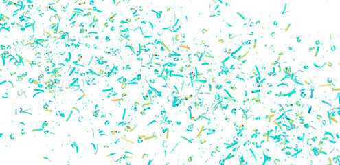 Festive teal and gold confetti falling on white background. Perfect for celebrations, parties, and events.