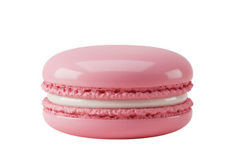 Isolated pink macaron with cream filling on a plain surface for pastry shop promotions