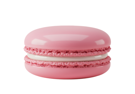 Isolated pink macaron with cream filling on a plain surface for pastry shop promotions