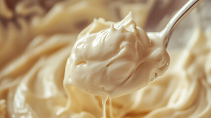 reamy mammi dessert close-up on spoon in rustic kitchen