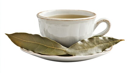 A cup of bay leaf tea isolated on a white background