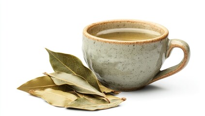 A cup of bay leaf tea isolated on a white background