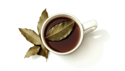 A cup of bay leaf tea isolated on a white background