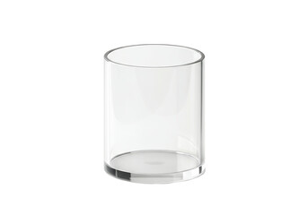 Isolated transparent glass container cylinder shape, simple design, empty container