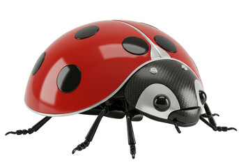 Obraz premium Isolated red ladybug beetle insect with black dots, shiny exterior, detailed legs and face