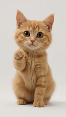 Cute ginger tabby cat with raised paw