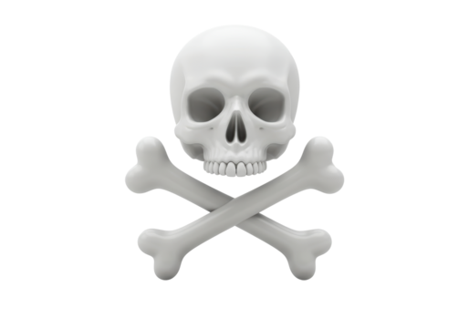 Isolated Skull and Crossbones in Gray Scale Medical Death Symbol Halloween Icon