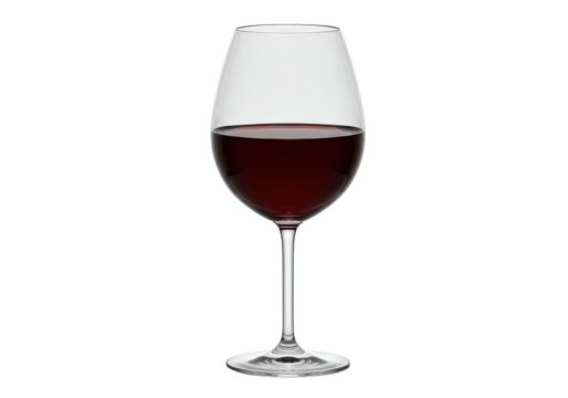 Isolated red wine in a tall elegant stemmed glass, still life for beverage promotion