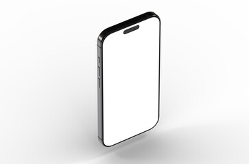 High-quality image of a black smartphone with a blank screen, perfect for app presentations or website mockups. Isolated on white background.