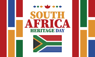 South Africa Heritage Day. Happy holiday. Celebrate culture and traditions of nation. South African flag. Poster with illustration. Pattern design. Vector