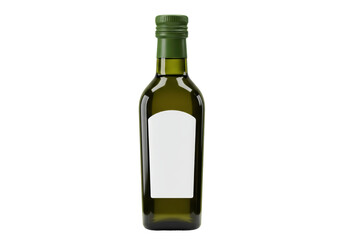 Isolated green olive oil bottle, food product with blank label, premium cooking ingredient