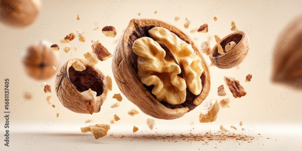 Poster walnuts in motion: a dynamic display of nutritious goodness and culinary potential