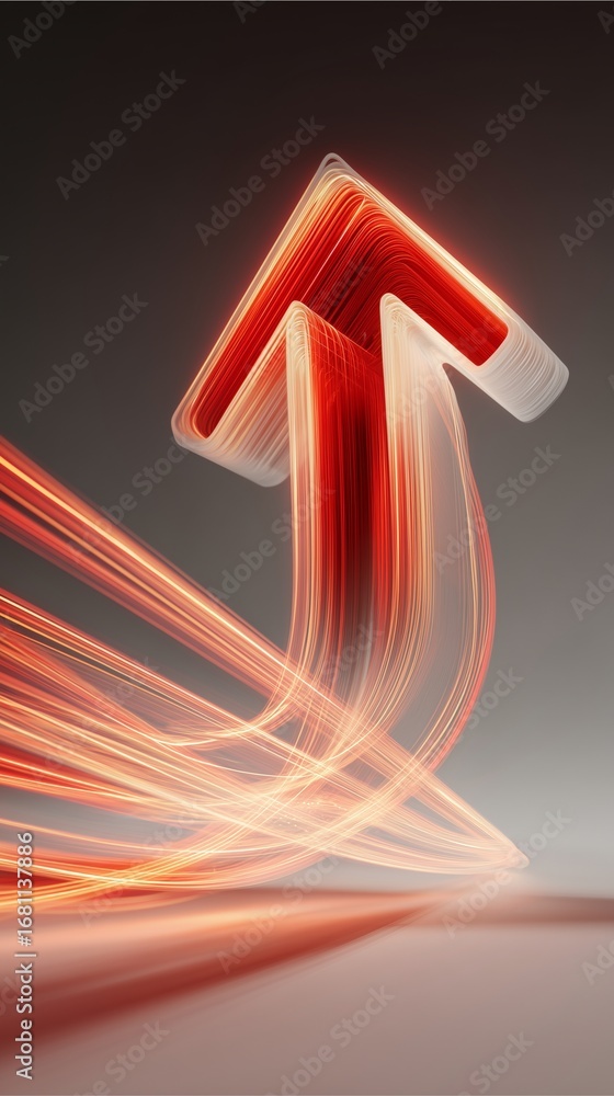 Poster dynamic ascent: an abstract composition of a glowing red arrow pointing upwards, symbolizing growth,