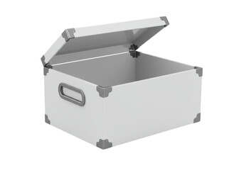 Isolated Open Storage Box with Metal Reinforced Corners and Handles for Storing Goods