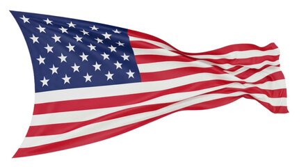 Fototapeta premium Waving American Flag with Vibrant Red, White, and Blue Stars and Stripes, Isolated on a Transparent Background - A Symbol of Patriotism and Freedom. isolated on transparent background, png background