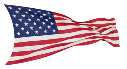 Waving American Flag with Vibrant Red, White, and Blue Stars and Stripes, Isolated on a Transparent Background - A Symbol of Patriotism and Freedom. isolated on transparent background, png background