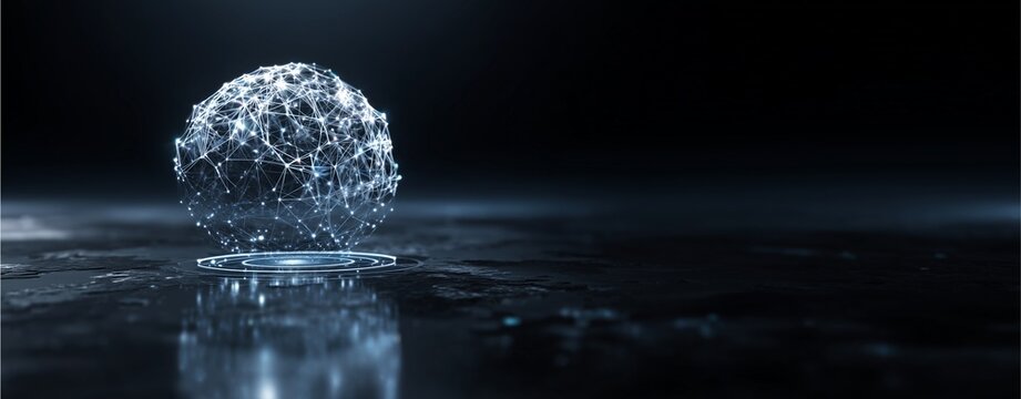 Quantum Orb in the Cosmos: A radiant, luminescent orb, composed of intricate crystalline structures, levitates above a reflective surface against a deep, cosmic backdrop.