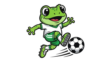 Frog Football Frenzy: A vibrant cartoon illustration captures an enthusiastic frog dribbling a soccer ball with a determined look, showcasing the spirit of sportsmanship and fun.