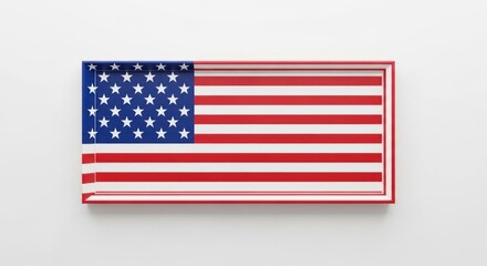 Fototapeta premium American Flag on White Background - Patriotic Symbol, Flat Lay, Minimalist Design.