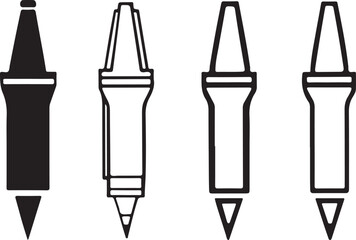 Isolated black pen icons, pen line vector, pen silhouette icons, pen thin stroke outline, minimal pen design, editable pen icons, clean pen vector symbols, professional pen collection