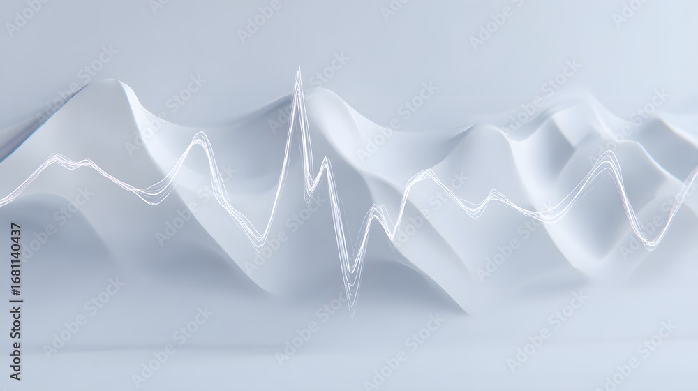 Aufkleber serene white waveforms: abstract 3d render of flowing organic forms with subtle luminescence.