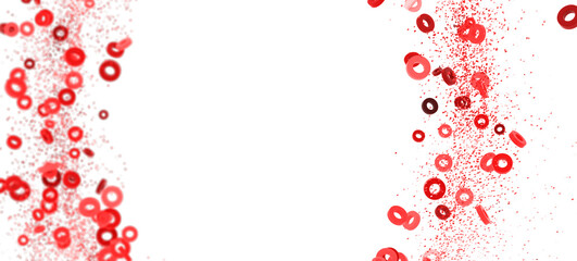 Abstract festive background with red circles and confetti. Perfect for celebratory designs.