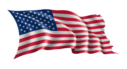 Obraz premium Dynamic Waving American Flag with Stars and Stripes, Isolated on Transparent Background for Patriotic Designs. isolated on transparent background, png background. PNG Without Background