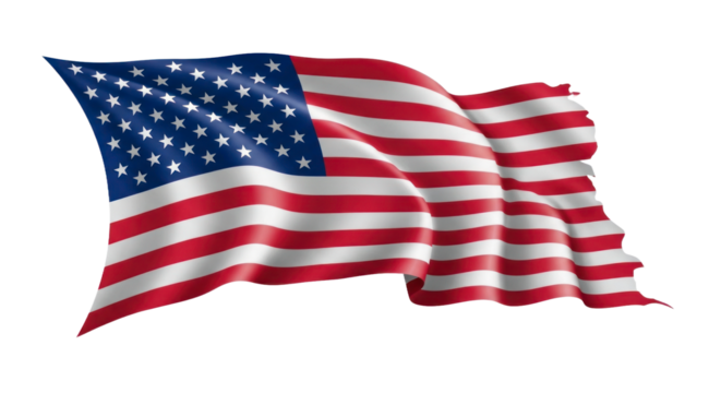 Dynamic Waving American Flag with Stars and Stripes, Isolated on Transparent Background for Patriotic Designs. isolated on transparent background, png background. PNG Without Background