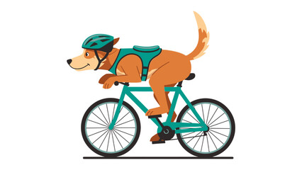 The Cycling Canine: A cheerful illustration of a dog enjoying a bicycle ride, fully equipped with a helmet and a backpack, highlighting themes of leisure, recreation, and active living.