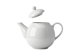 Isolated White Ceramic Teapot with Lid, Close-up Still Life in Minimalist Style