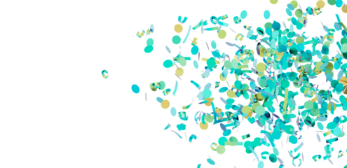Vibrant teal and gold confetti falling on white background. Perfect for party, celebration, and festive designs.