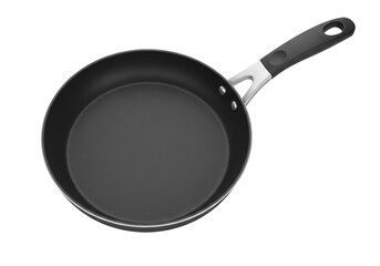 Isolated black nonstick frying pan cookware with ergonomic handle for cooking meals