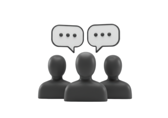 Isolated three generic figures discussing ideas, collaboration concept, conversation