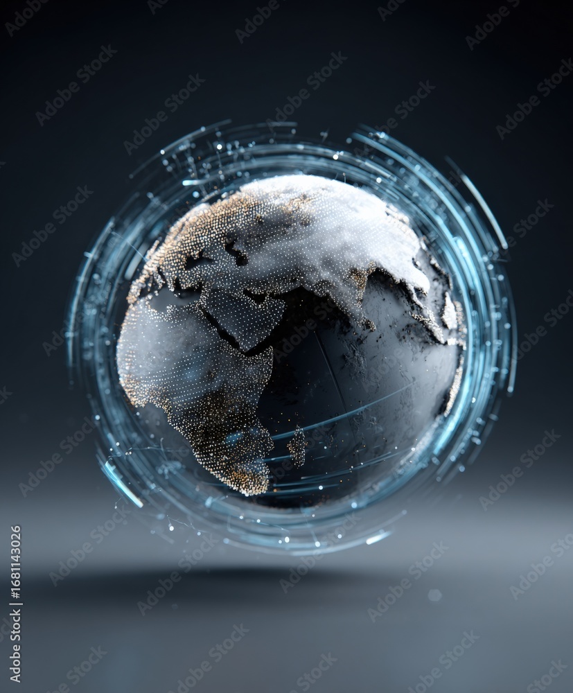 Poster digital earth with futuristic technology, data visualization globe for global network communication 