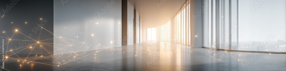 Poster modern corridor with light and network connection, ideal for technology and business concepts