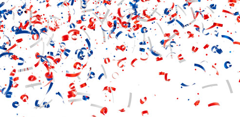 Festive background with red, white, and blue confetti. Perfect for celebrations, holidays, and...