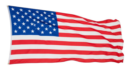 Fototapeta premium Vibrant American Flag with Stars and Stripes Waving, Isolated on a Transparent Background. isolated on transparent background, png background. Transparent Object PNG