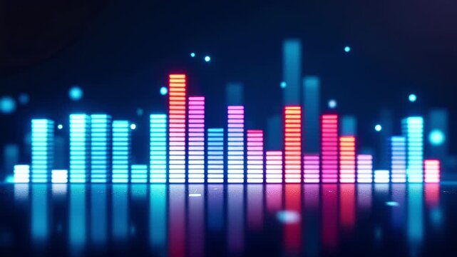 Digital sound equalizer with glowing bars and reflections