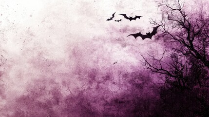 Spooky Night with Bats and Eerie Purple Sky Background