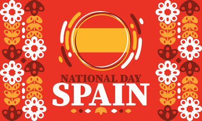 Spain National Day. Spanish flag. National happy holiday, celebrated annual in October 12. Hispanic heritage. Poster, card, banner and background. Vector illustration