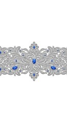 Intricate silver filigree embellishment with captivating blue jewel accents