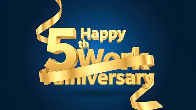 A shining celebration for a five-year work milestone with golden typography and festive ribbon