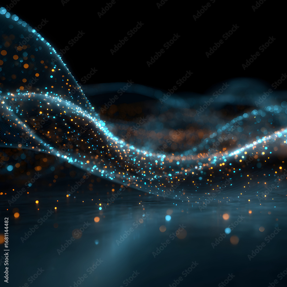 Aufkleber abstract glowing particles flow and shimmer across a dark surface, creating a sense of movement and 