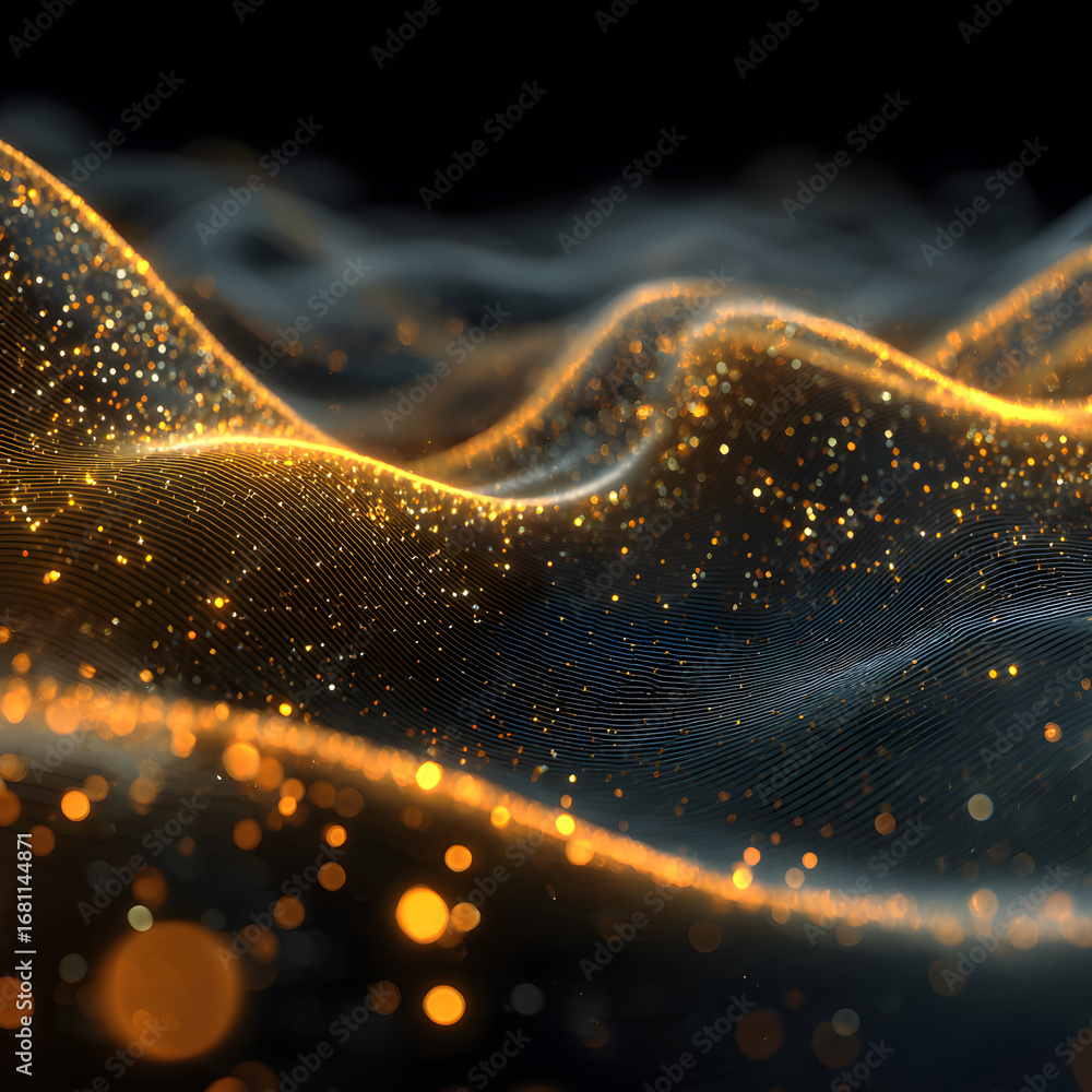 Aufkleber golden particles flowing across a dark surface, creating a mesmerizing and dynamic abstract pattern 