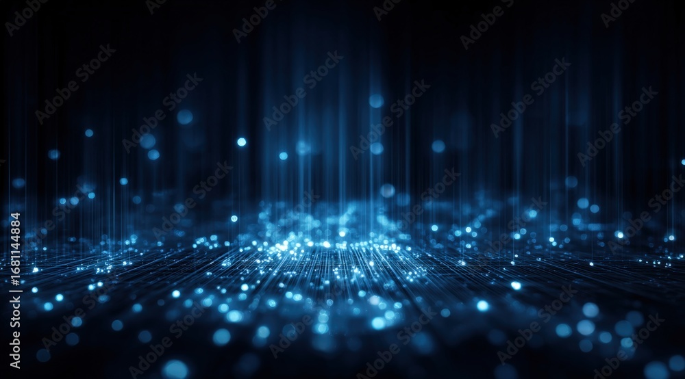 Poster abstract blue data stream with particle flow, technology background for network and information syst