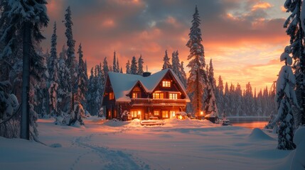 Obraz premium winter sunset in the forest