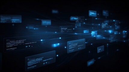 Fototapeta premium Abstract Visualization of Data Flowing Through a Network, Featuring Code Snippets and Connection Points