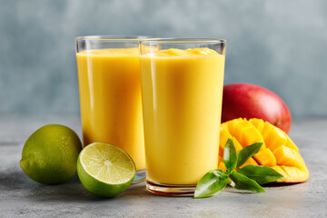 Fototapeta premium Mango smoothie in a glass with fruit